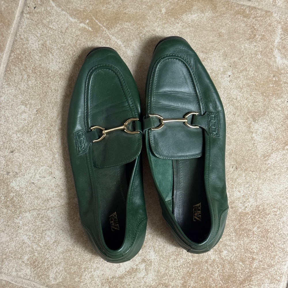 Zara Green Leather Loafers